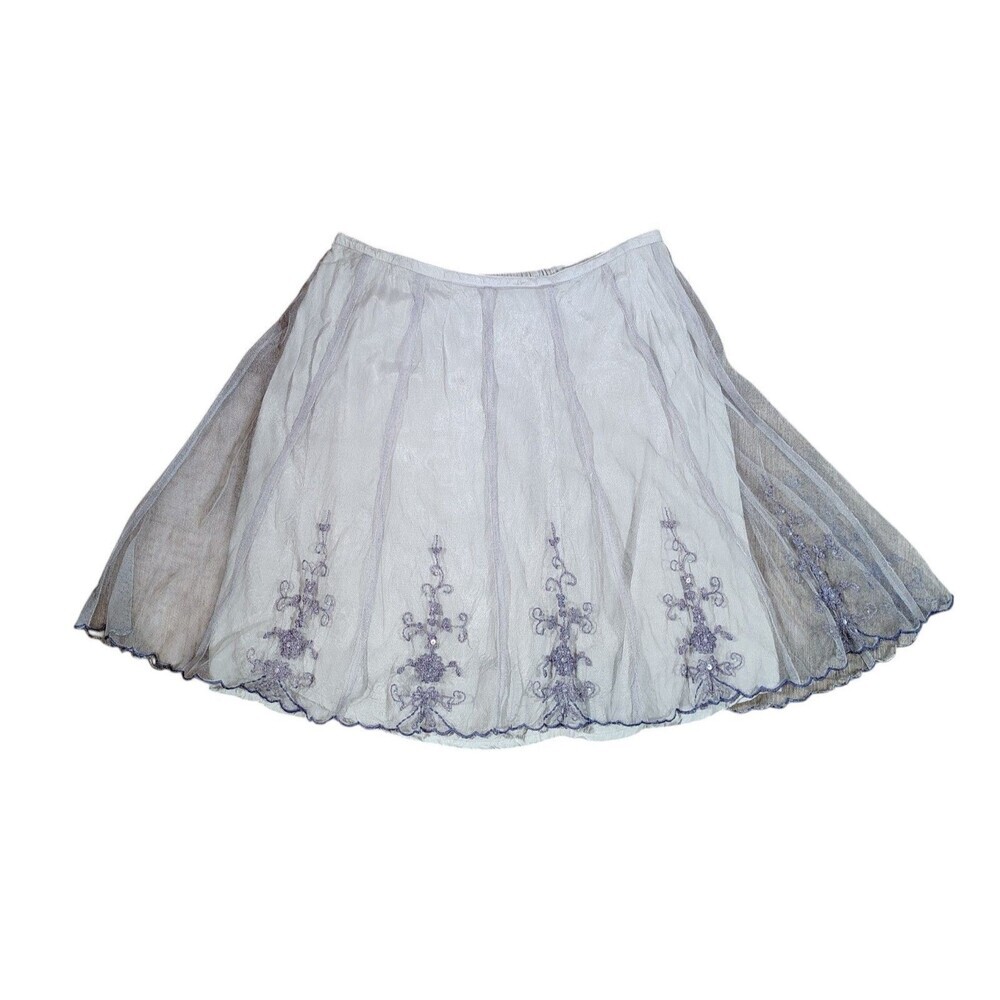 Vintage April Cornell Skirt L Lavender Mesh Overlay Beaded Embroidered Fairycore - Picture 1 of 9
